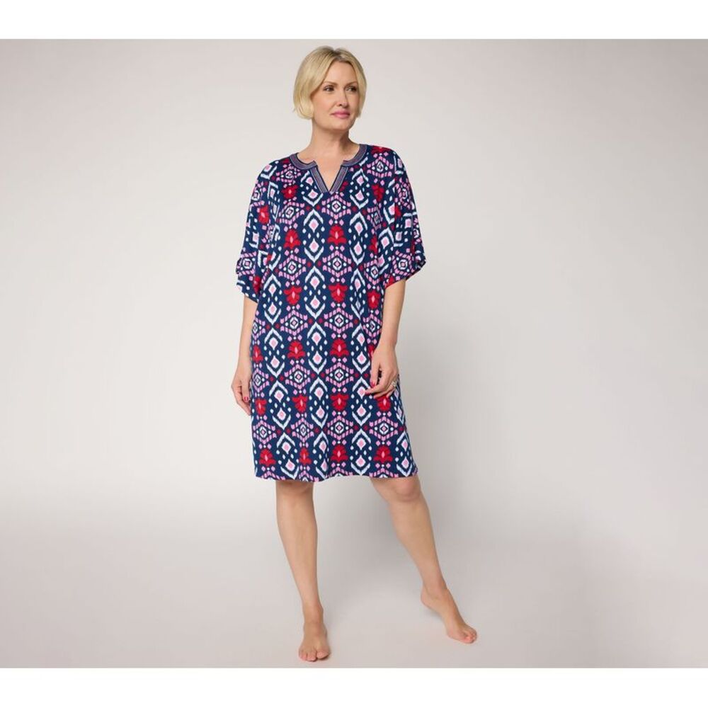 Carole Hochman Women's Dress Sz XL Caftan Stitch Detail Neckline Blue